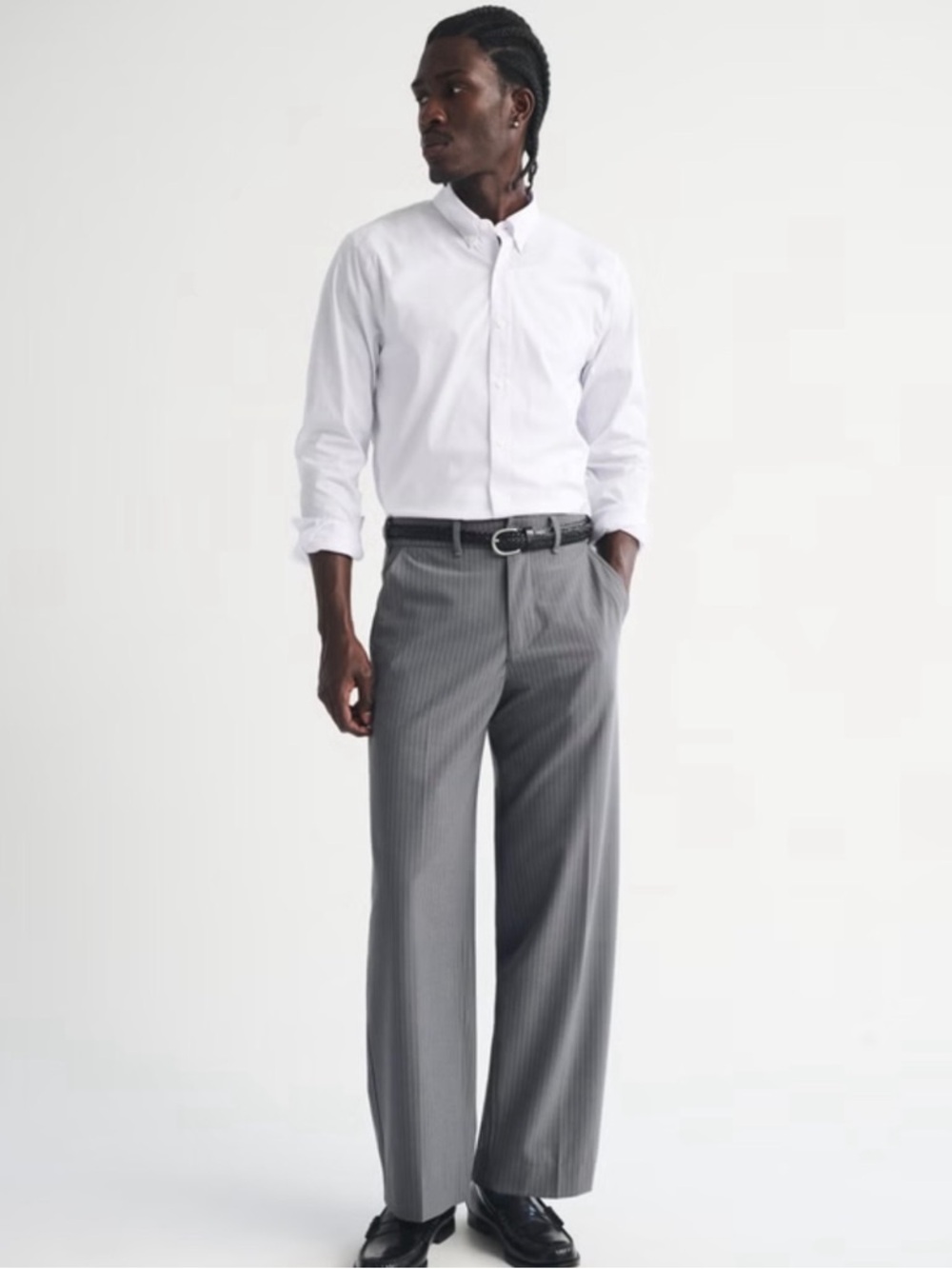 Abercrombie & Fitch Men's White Long-Sleeve Dress Shirt